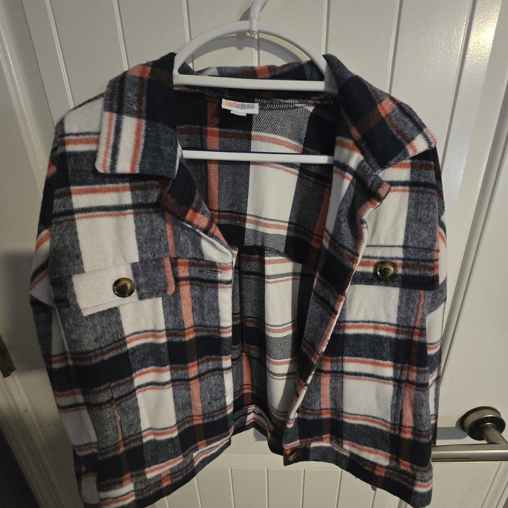 LuLaRoe Plaid Teddy Jacket - Navy, Red, White